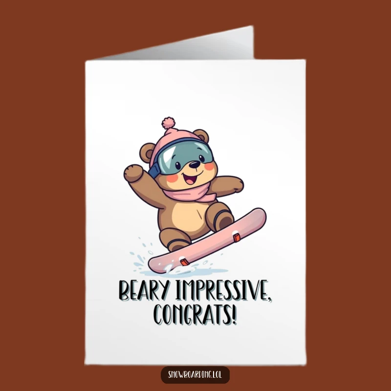 Free Printable Bear Snowboarder Congrats Card - Epic Downloadable