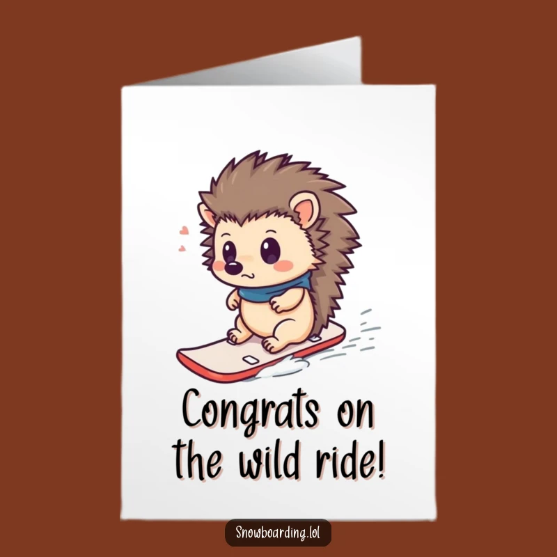 Free Printable Congrats Card: Surprised Hedgehog Snowboarder, Hilarious Downloadable Gift