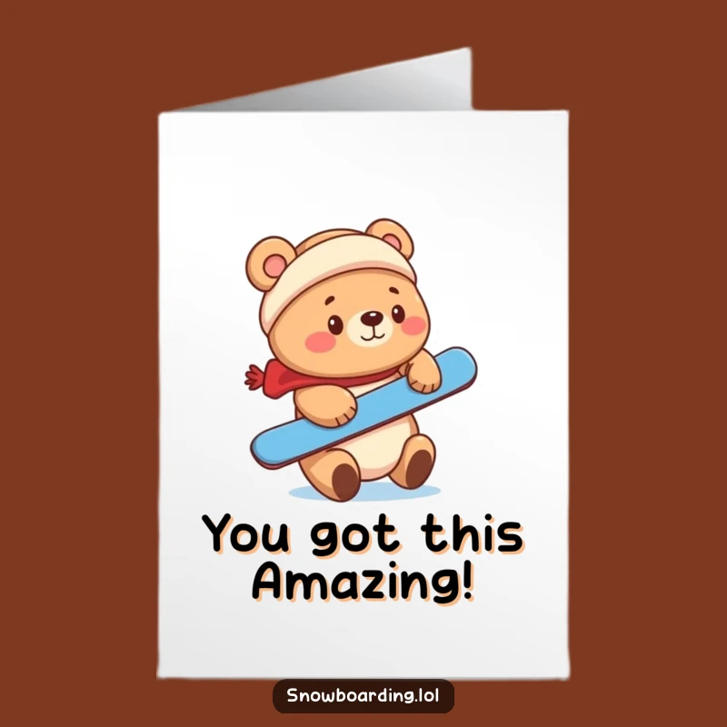 Free Printable Bear Congrats Card: Snowboard Nose Balance Downloadable Gift