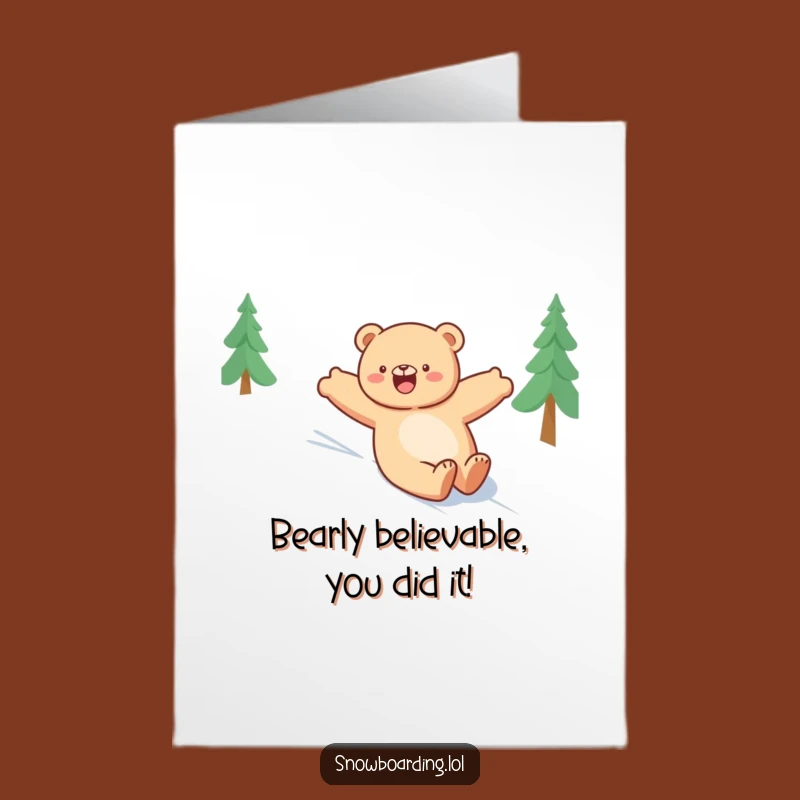 Free Printable Bear Congrats Card: Snowy Slide Downloadable Gift