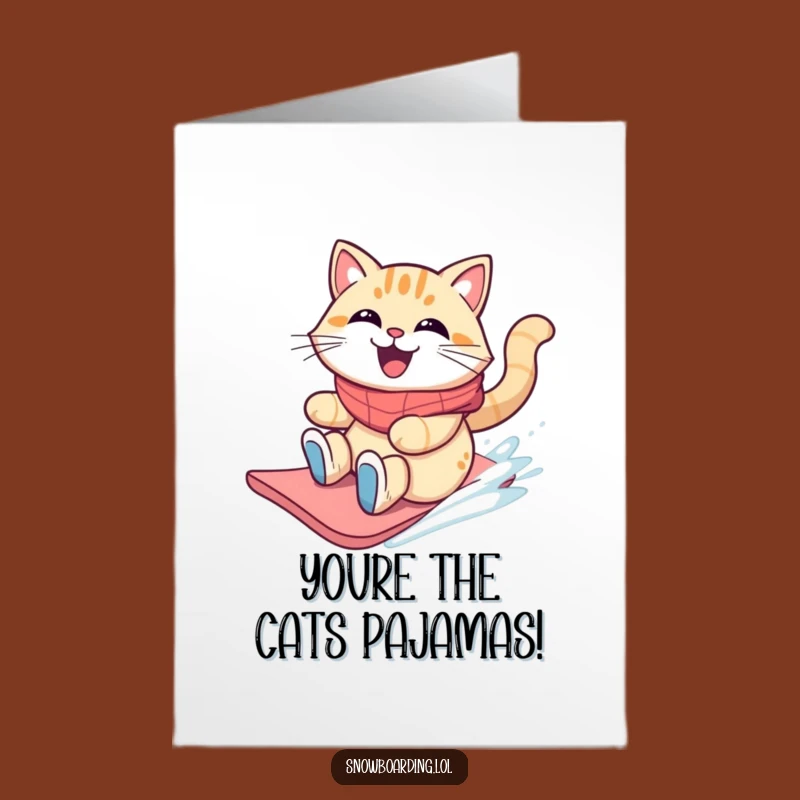 Free Printable Cat Congrats Card: Snowboard Fun Downloadable Achievement