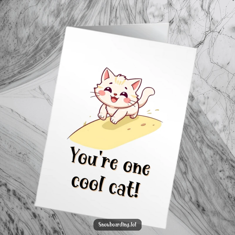 Funny Free Printable congratulations card: A smiling cat is a blur of fur speeding down a hill, symbolizing rapid success and celebration.