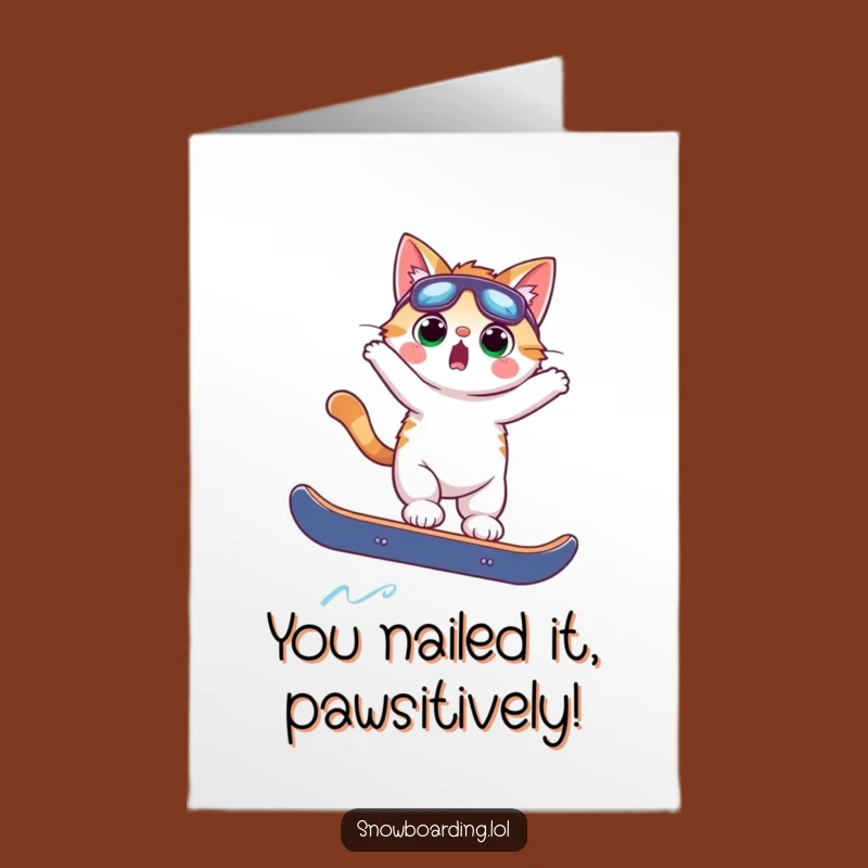 Free Printable Cat Snowboard Card - Funny Congrats Downloadable Gift