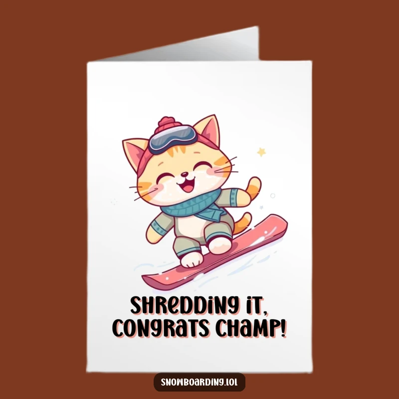 Free Printable Cat Snowboarder Congratulations Card - Awesome Downloadable
