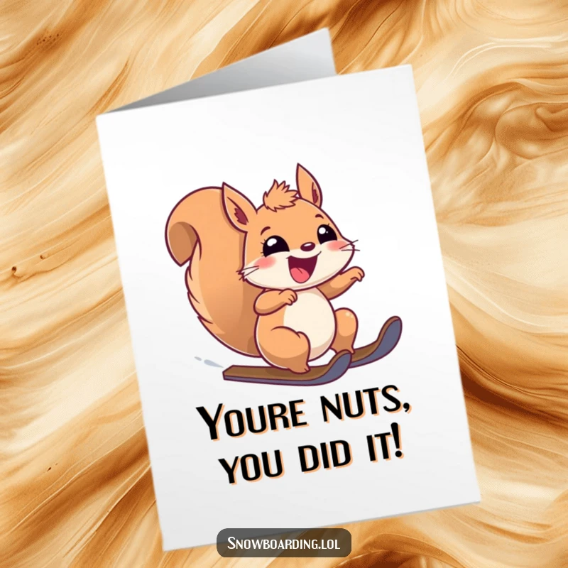 Funny Free Printable Congrats Card showing a joyous squirrel whizzing downhill with pure thrill and excitement.