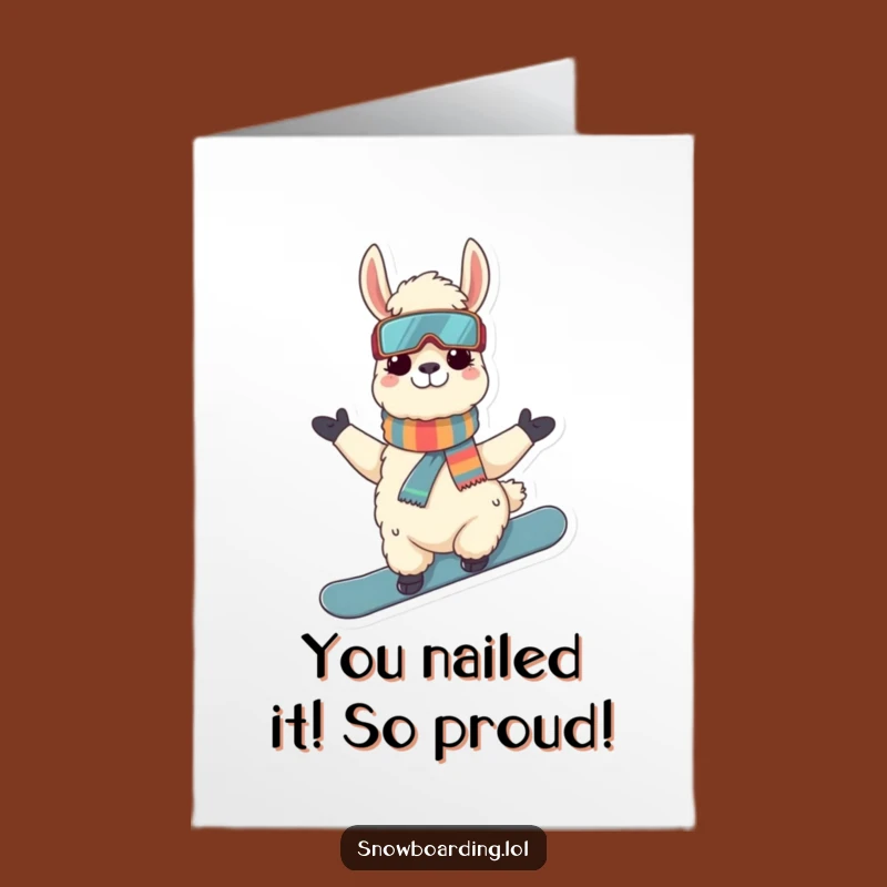 Free Printable Congrats Card: Llama Snowboarder Wins Big Fun Gift!