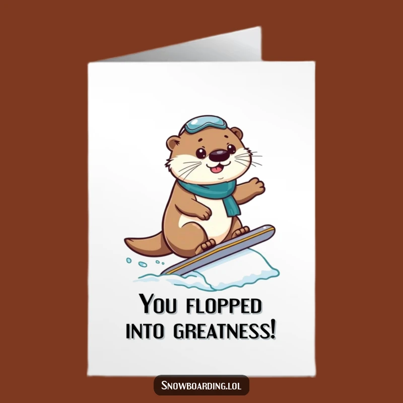 Free Printable Congrats Card: Otter Snowboarder Jump Digital Gift for Success