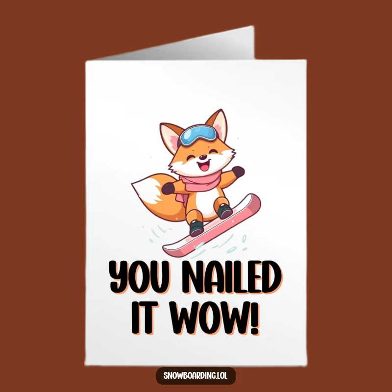 Free Printable Fox Congrats Card: Snowboard Flip Downloadable Achievement