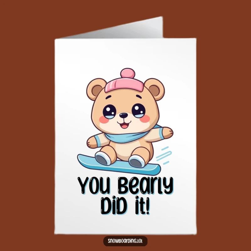 Free Printable Congratulations Card Bear: Snowboarding Cheers for a Downloadable Gift