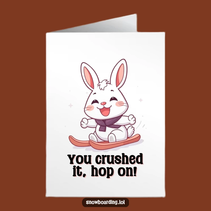 Free Printable Rabbit Snowboard Card - Funny Congrats Downloadable Gift