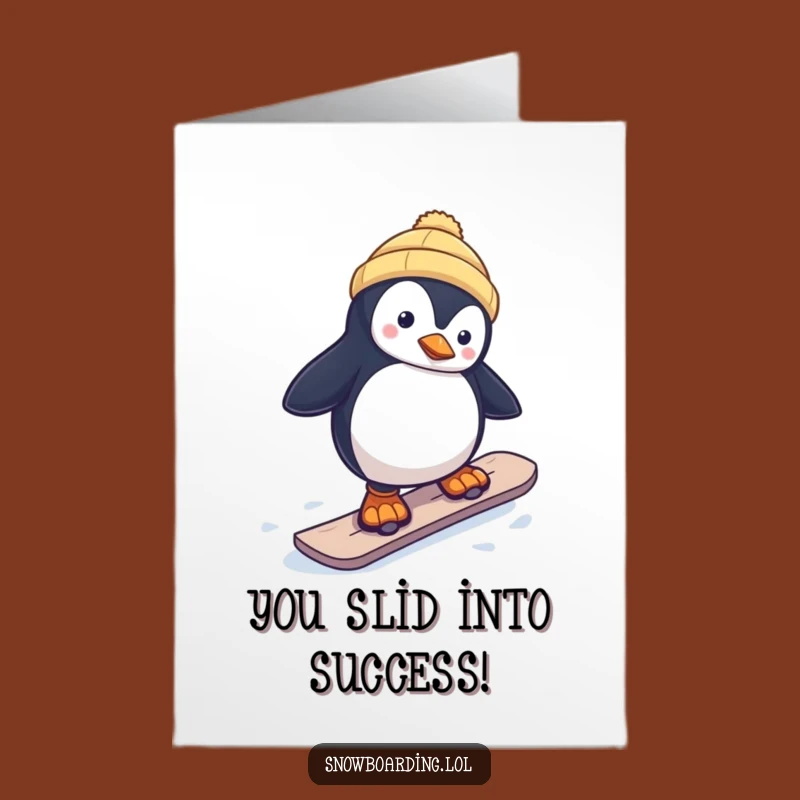 Free Printable Congrats Card: Penguin Snowboarder Success, Hilarious Download