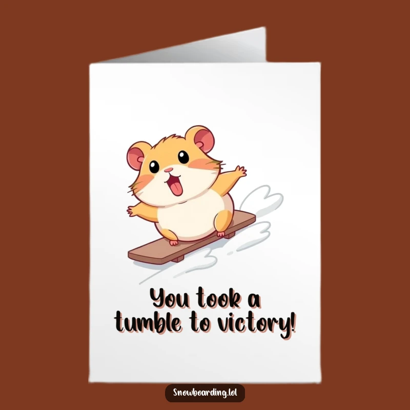 Comical Free Printable Congrats Card: Hamster Snowboarding Tumble Gift