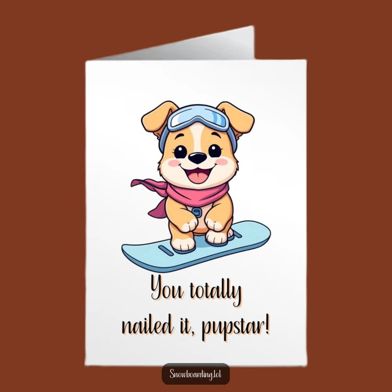 Free Printable Congrats Card: Joyful Puppy Snowboarder Digital Gift for Wins