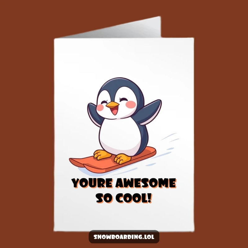 Free Printable Penguin Congrats Card: Joyful Snowboarder Downloadable Gift