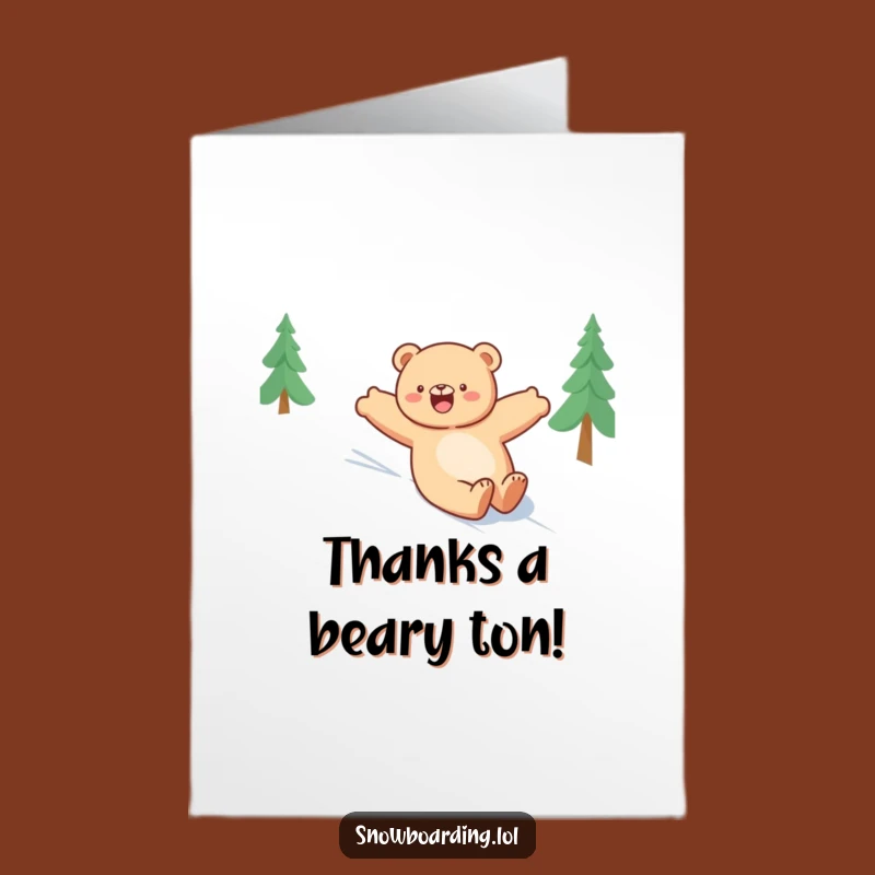 Free Printable Bear Thank You Card: Snowy Slide Downloadable Gift