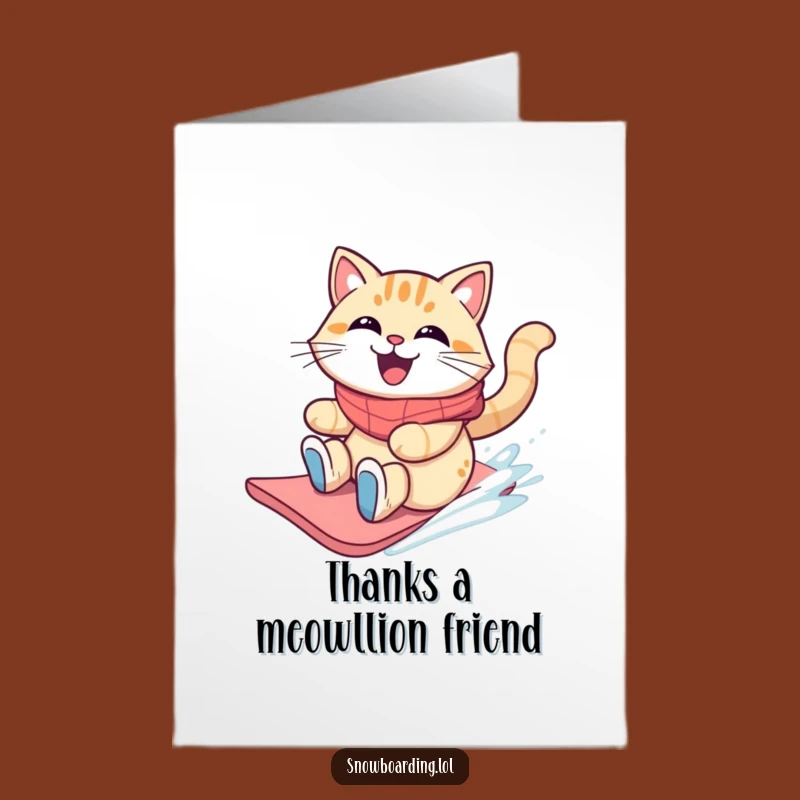 Free Printable Cat Thank You Card: Snowboard Fun Downloadable Gratitude