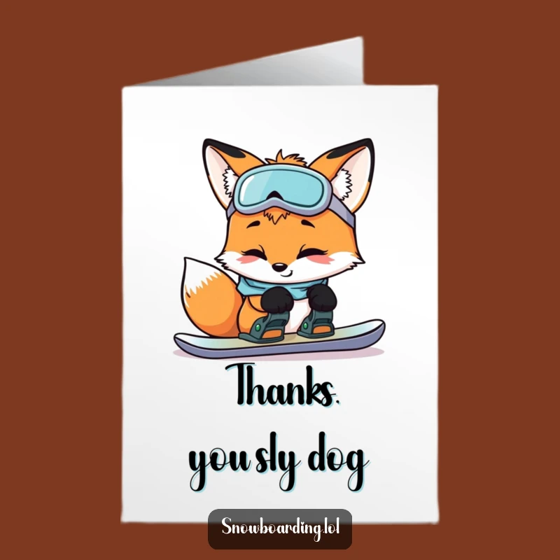 Free Printable Fox Snowboarding Card - Funny Thanks Downloadable Gift