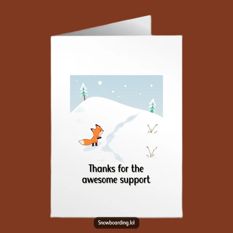Free Printable Funny Fox Thank You Card: Snowy Trailblazer Downloadable Gift