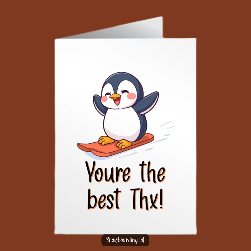 Free Printable Penguin Thank You Card: Joyful Snowboarder Downloadable Gratitude