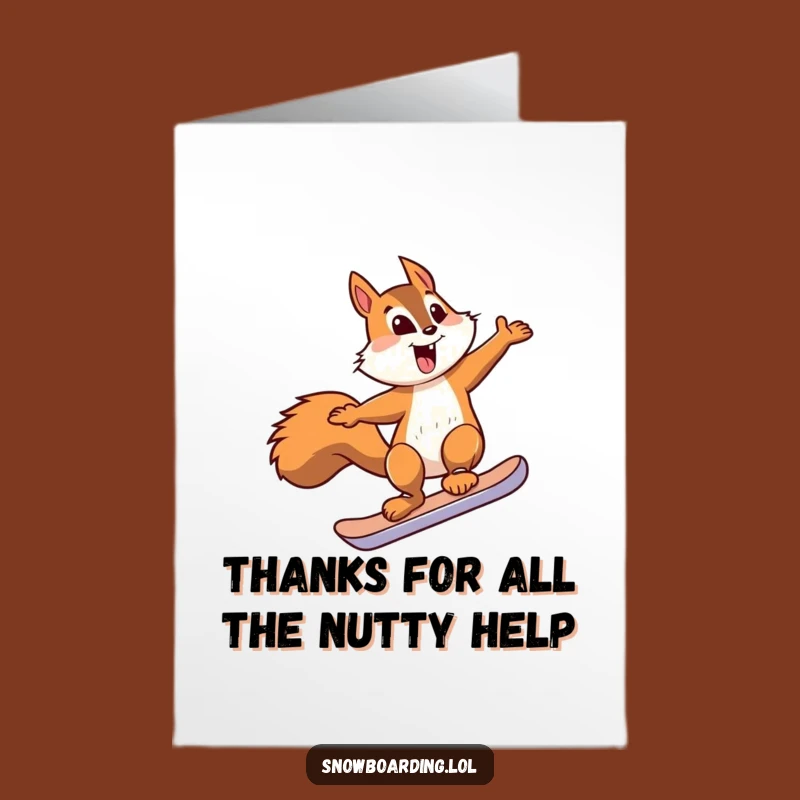 Free Printable Squirrel Snowboarder Thank You Card: Funny Downloadable Appreciation Gift