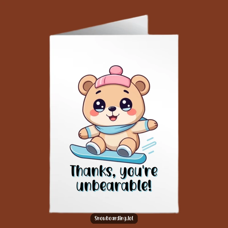 Free Printable Thank You Card Bear: Snowboarding Gratitude for a Downloadable Gift