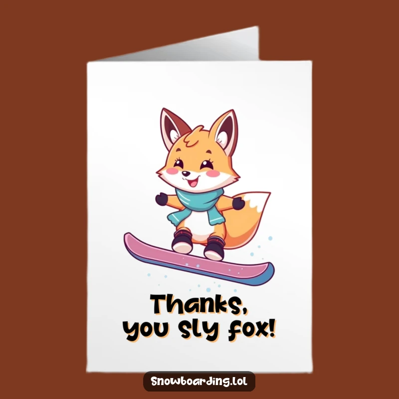 Free Printable Thank You Card Fox: Snowboarding Thanks for a Downloadable Gift