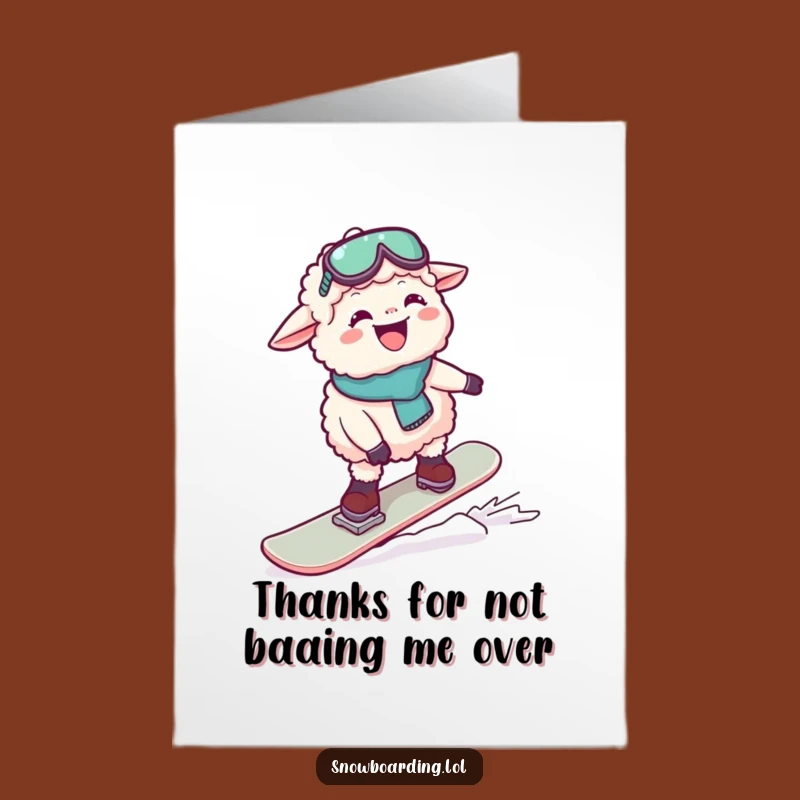 Free Printable Thank You Card: Giggling Sheep Snowboarder Funny Downloadable Gift