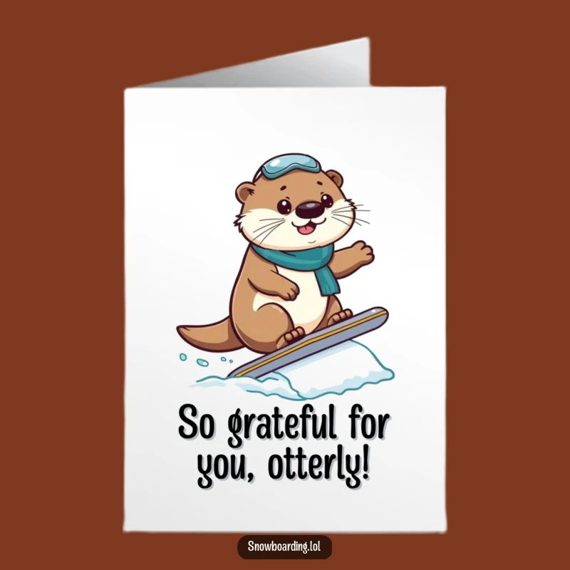 Free Printable Thank You Card: Grateful Otter Snowboarder Jump Downloadable Gift