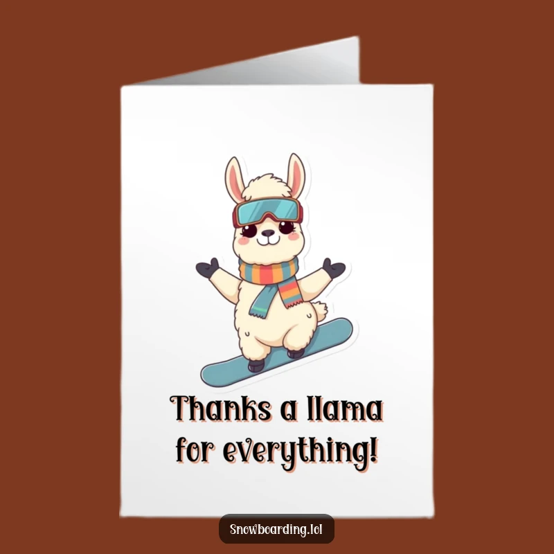 Free Printable Thank You Card: Llama Snowboarder Expresses Gratitude!