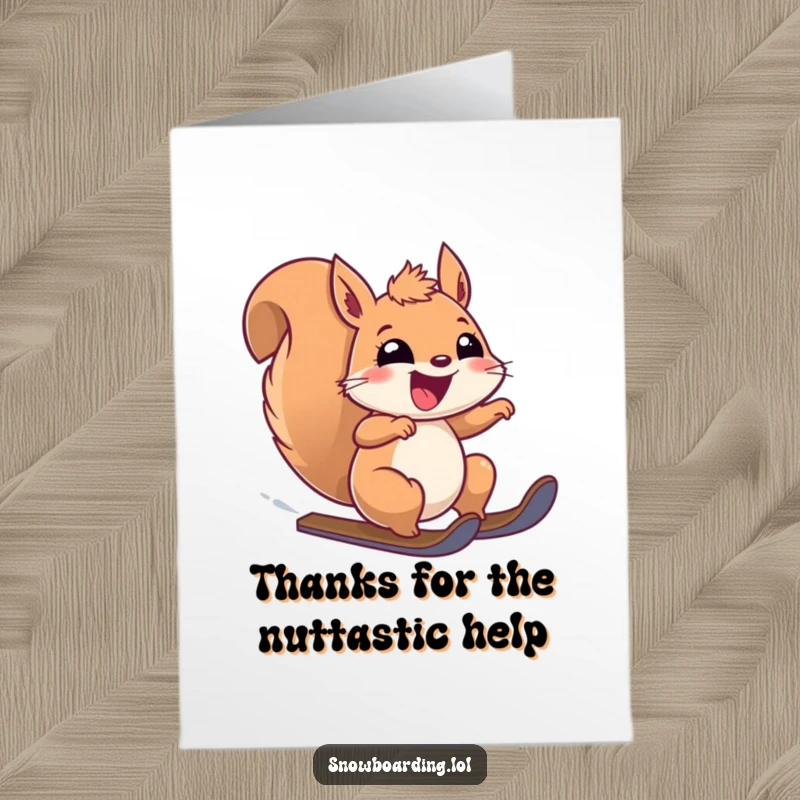 Funny Free Printable Thank You Card featuring a delighted squirrel accelerating downhill with immense gratitude.
