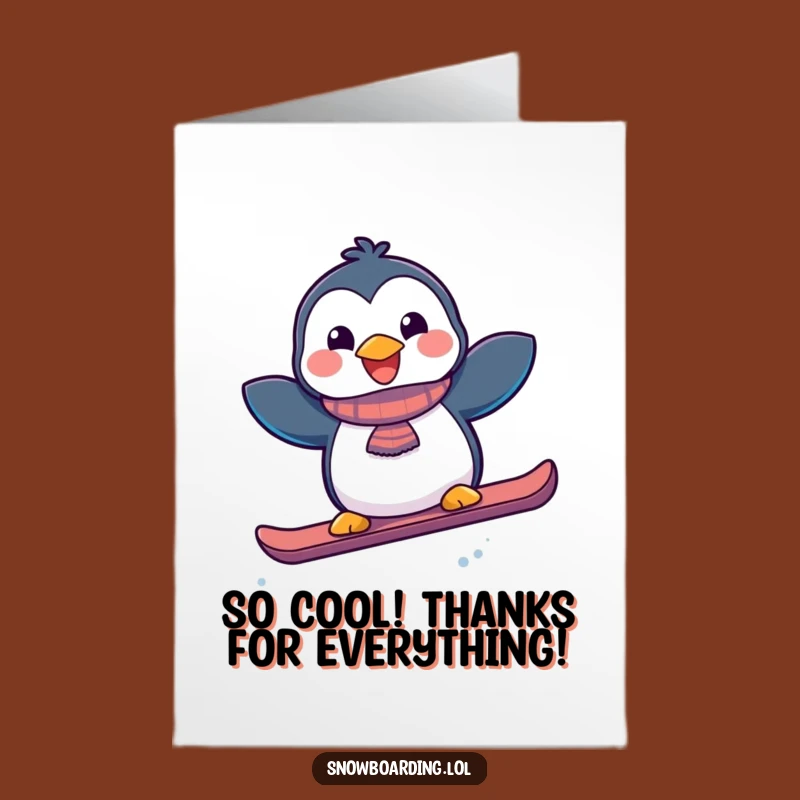 Penguin Snowboarder Thank You Card Free Printable - Awesome Downloadable Appreciation Gift
