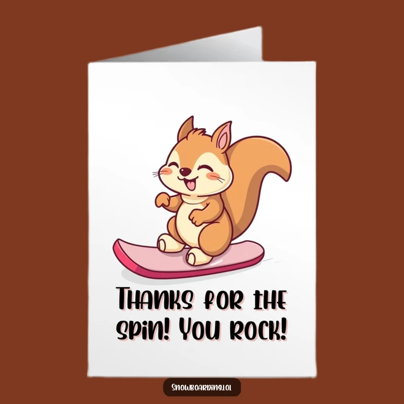 Squirrel Snowboarder Thank You Card Free Printable - Spirited Downloadable Appreciation Gift