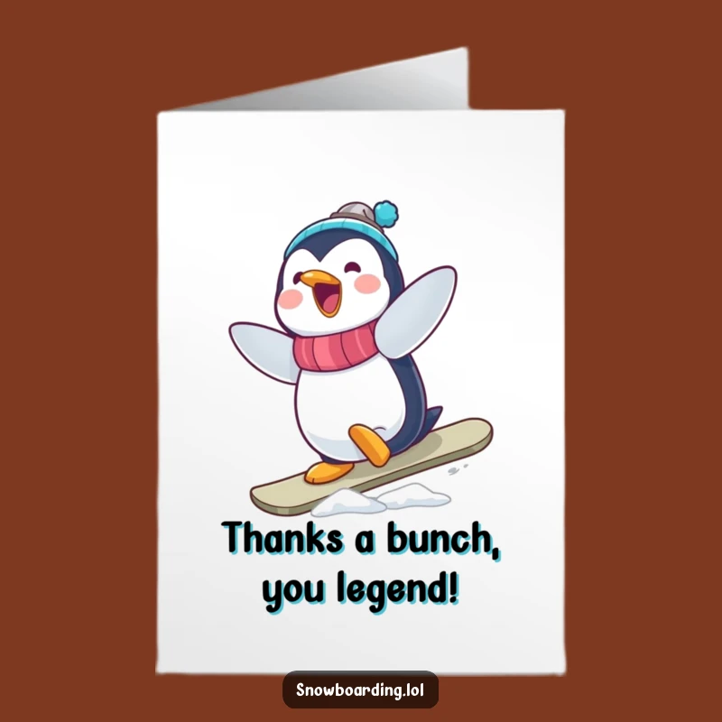 Free Printable Thank You Card: Wobbly Penguin Snowboarder Surprise Downloadable!