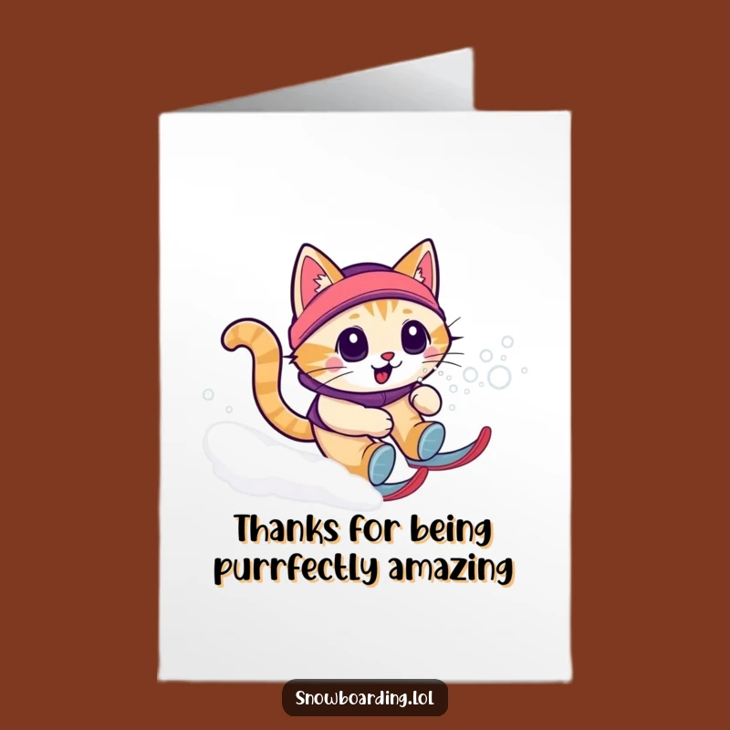 Free Printable Snowboarding Cat Thank You Card: Funny Downloadable Appreciation Gift