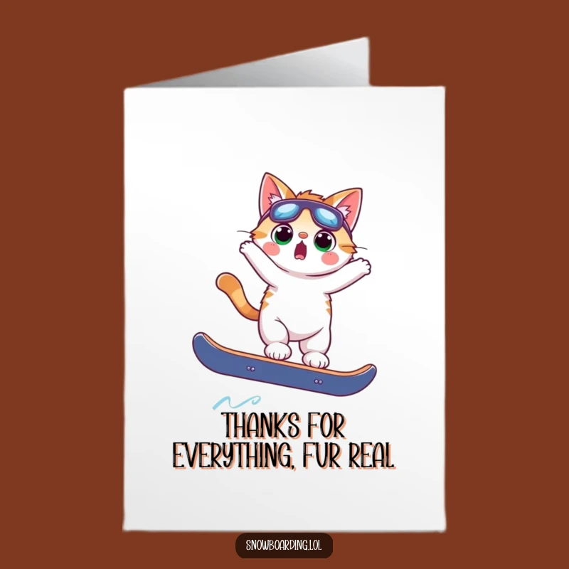 Free Printable Cat Snowboarding Card - Funny Thanks Downloadable Gift