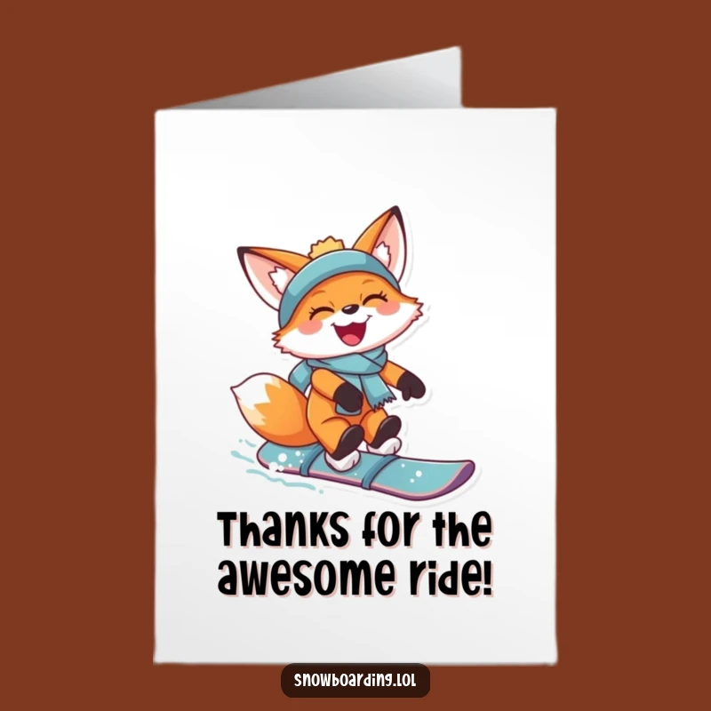 Cool Free Printable Thank You Card: Snowboarding Fox Catching Air Gift