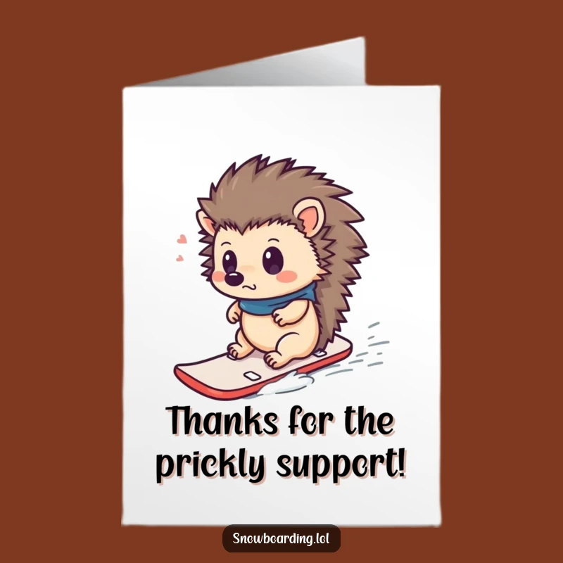 Free Printable Thank You Card: Surprised Hedgehog Snowboarder, Hilarious Downloadable Gift