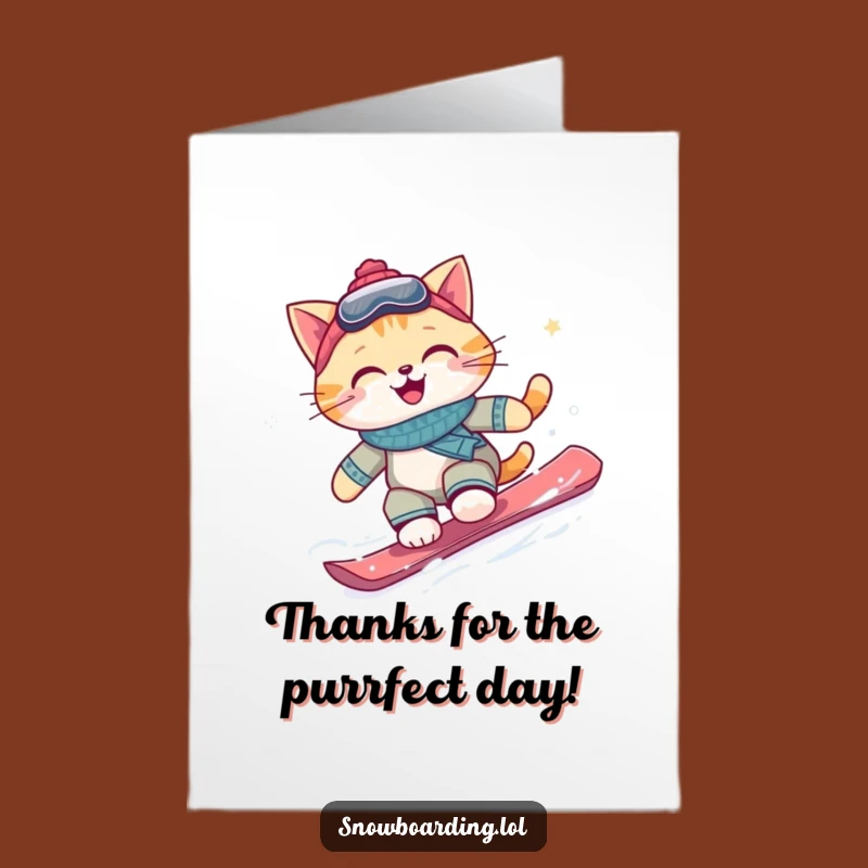 Free Printable Funny Cat Snowboarder Thank You Card - Unique