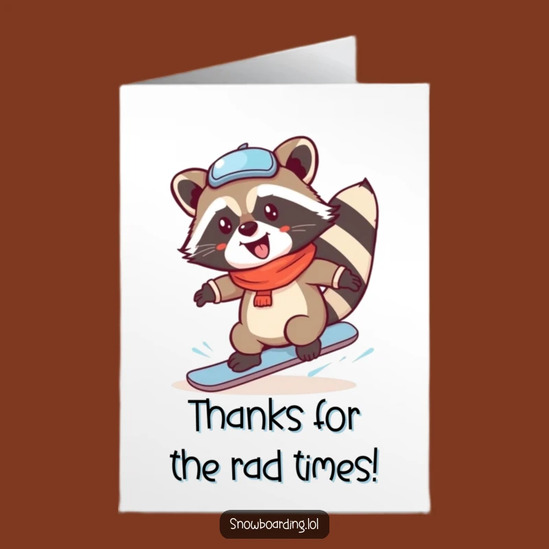 Free Printable Thank You Card: Giggling Snowboard Raccoon - Fun Downloadable Gift!