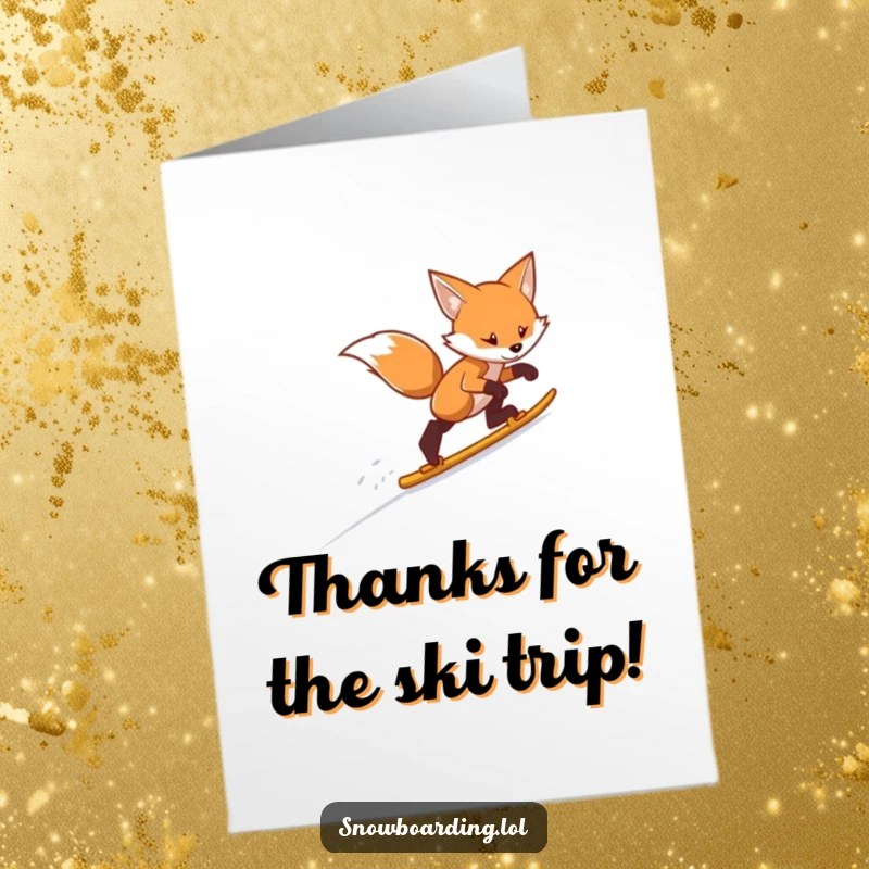 Funny Free Printable Thank You Card: A determined fox skis with flair, sending a humorous thank you message downhill.
