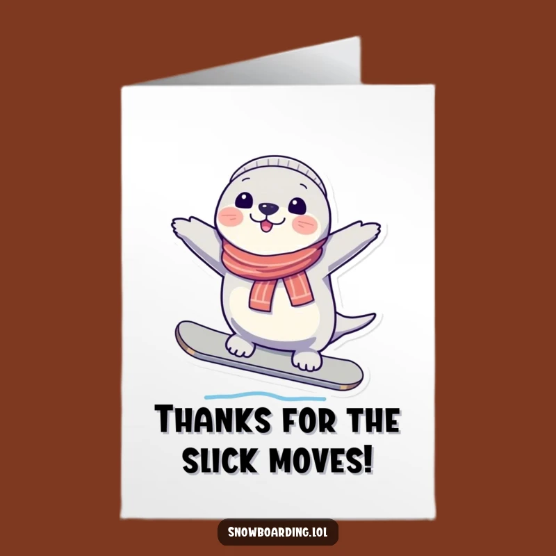 Free Printable Thank You Card: Seal Snowboarder - Fun Downloadable Gift!