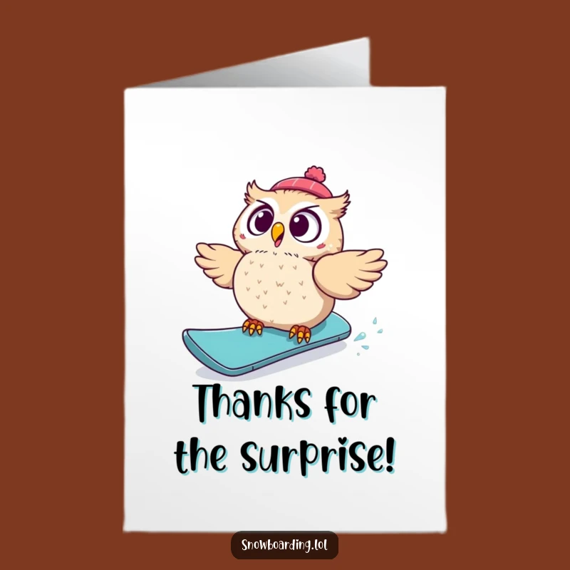 Free Printable Owl Thank You Card: Funny Snowboard Surprise Downloadable