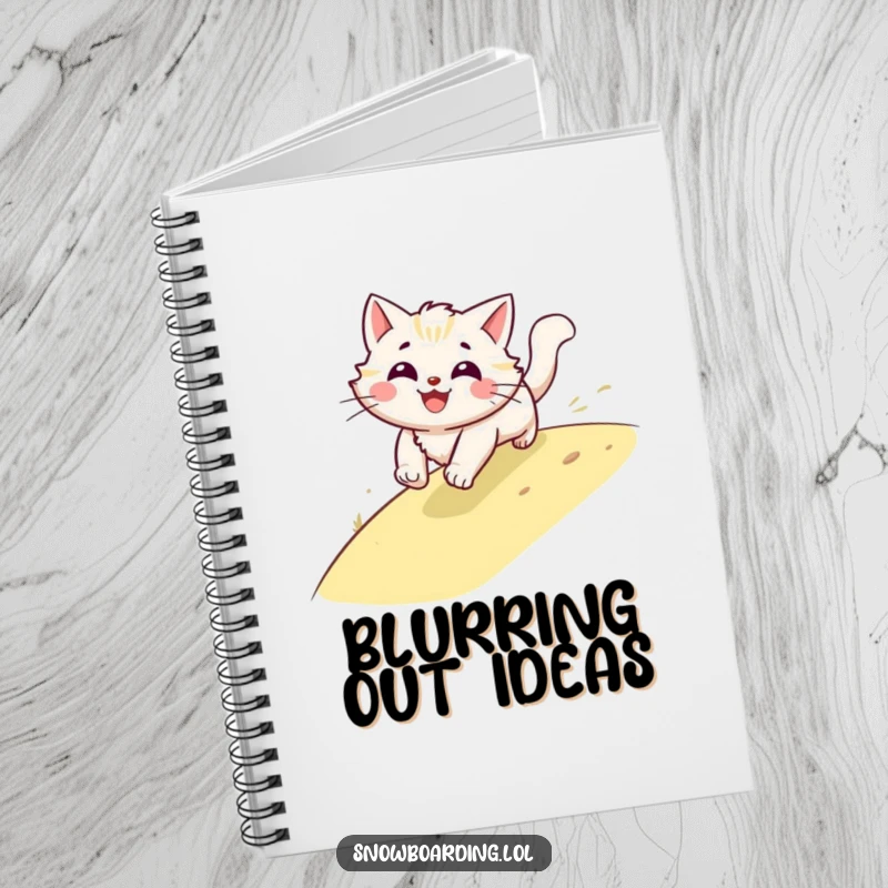 Funny cat notebook, a smiling blur of fur speeding downhill, perfect for jotting down fast thoughts and ideas.