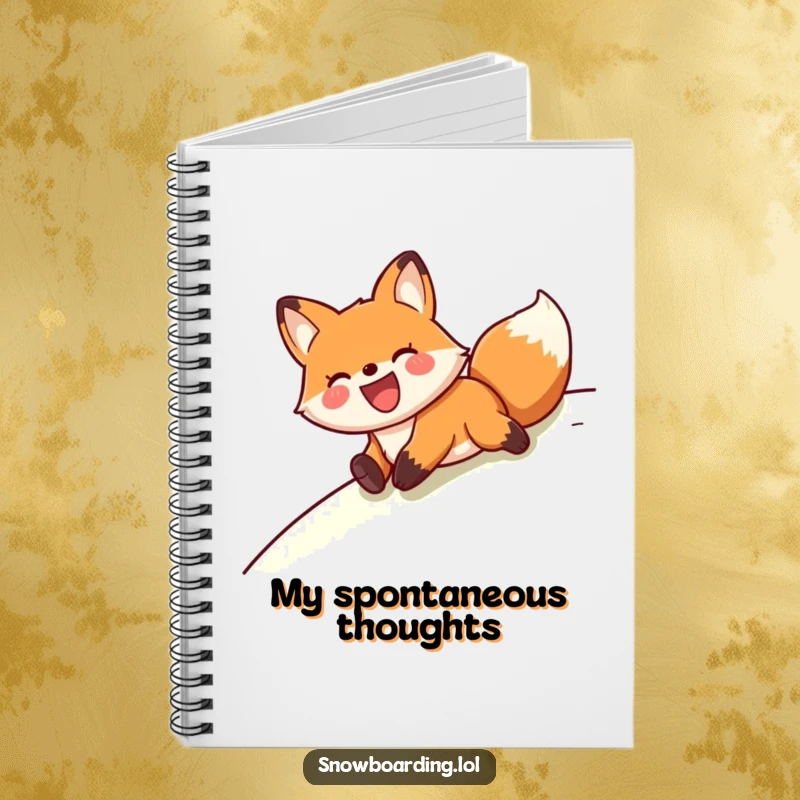 Funny joyful fox sliding on its belly, designed for note-taking in a humorous notebook.