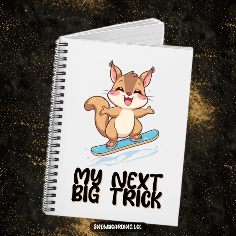 Funny Giggling Squirrel Snowboarder Notebook: A notebook with a design of a giggling squirrel jumping on a snowboard.