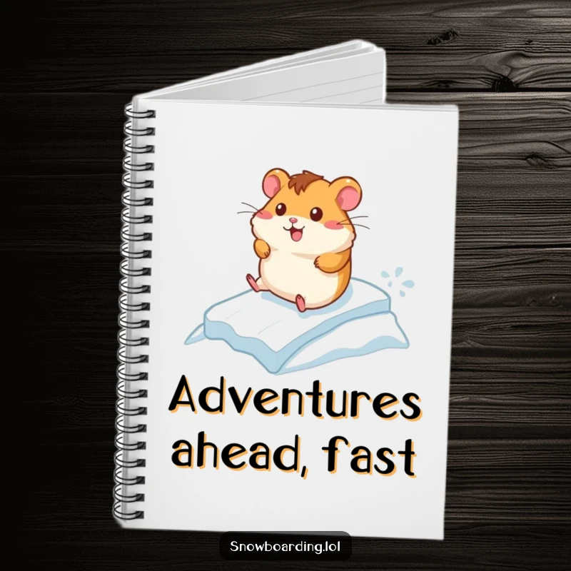Funny notebook with a cheerful hamster racing down a small icy incline, perfect for quickly recording thoughts with a humorous flair.