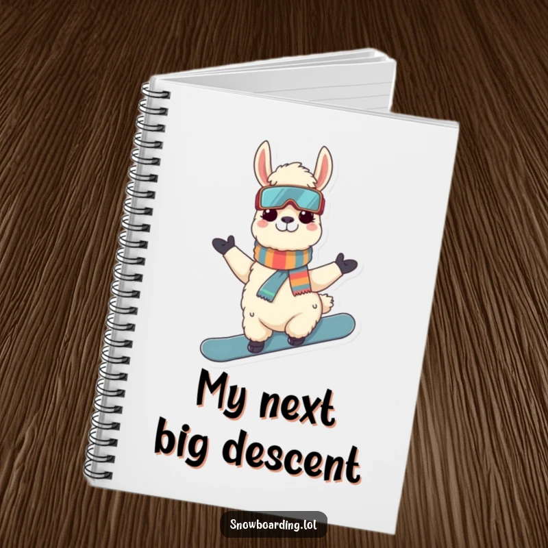Funny Llama Snowboarder Notebook: A cover featuring a cool llama on a snowboard, perfect for writing and drawing.