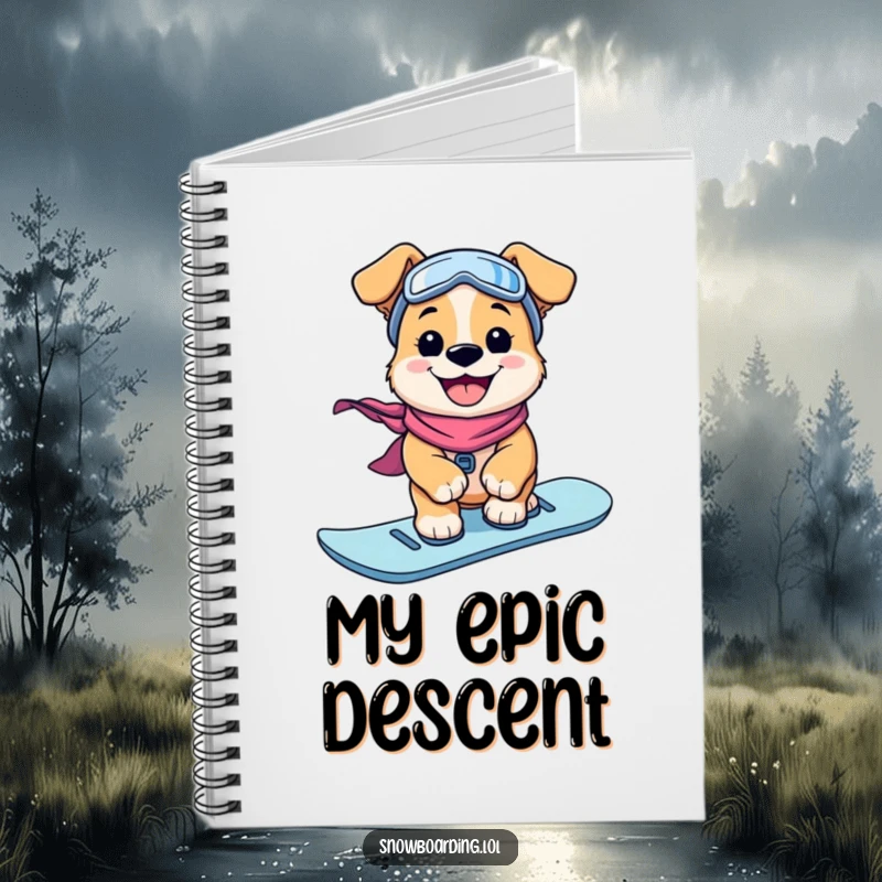 Funny Notebook: A happy puppy snowboards with a big grin, ready to record your thoughts and dreams.