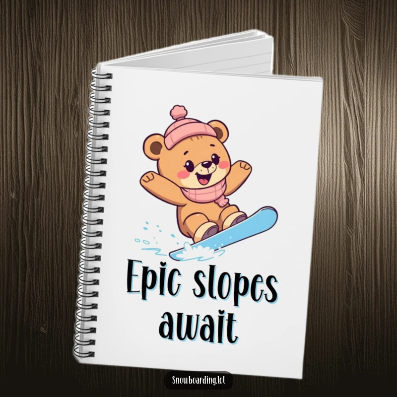 Funny Snowboard Bear Cub Notebook: A happy bear cub snowboarding, carving sharp turns with a joyful winter attitude.