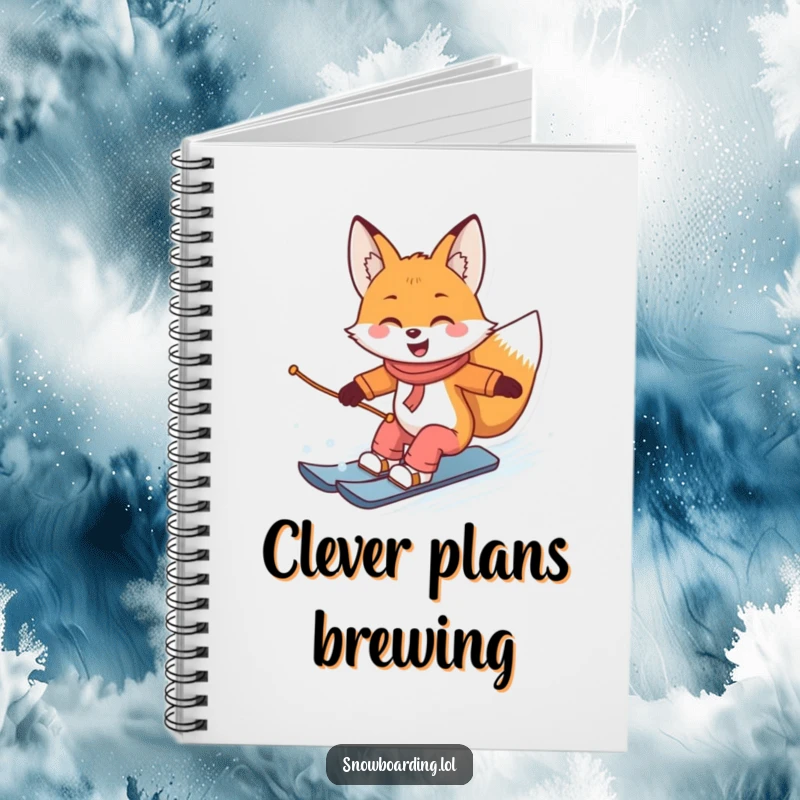 Funny notebook cover featuring a fox joyfully snowboarding and carving turns, ideal for notes and clever ideas.